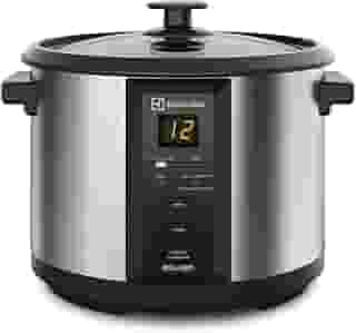 Panela Elétrica Electrolux vapor arroz capacidade 1,8L 10 xícaras 4 funções pré-programadas timer panela removivel antiaderente tampa vidro ECC20 inox 220v por Rita Lobo