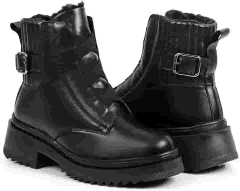 Bota Feminina de Inverno em Couro Forrada com Lã Impermeável - Chicago