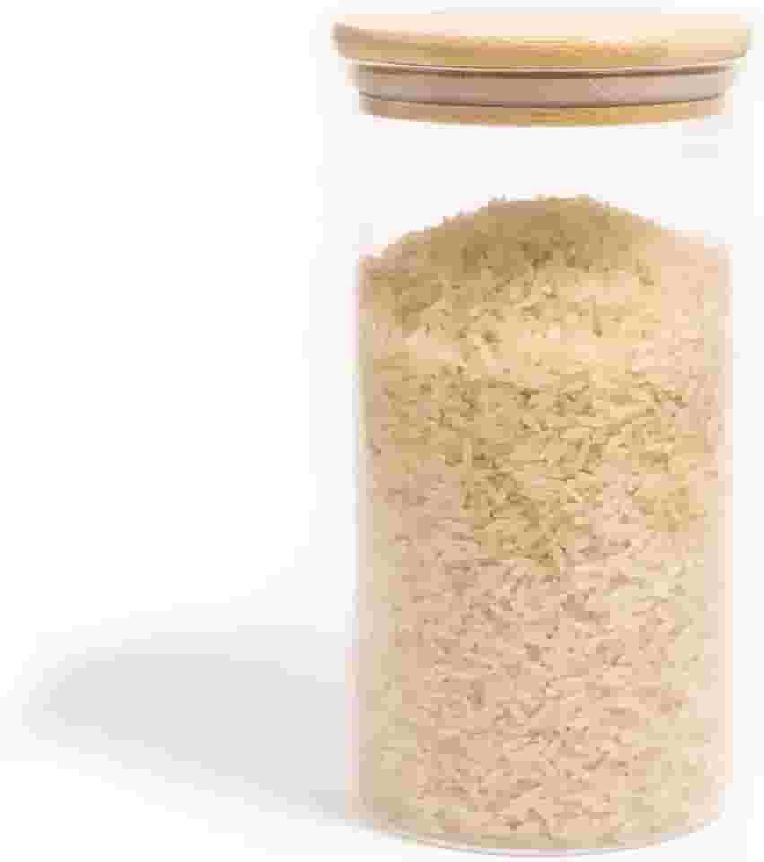 Oikos - Pote de Vidro 1,1L com Tampa de Bambu Hermético Redondo Flat