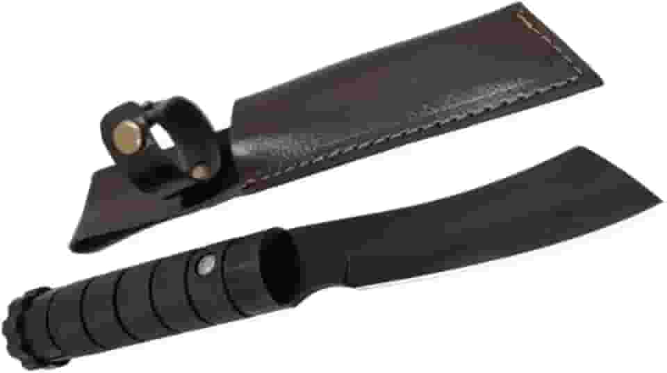 Faca Tática de Combate Preta, Comprimento Total 24cm, Cabo Ergonômico Texturizado, com Bainha de Couro, Esporte, Camping, Pesca, Full Tang