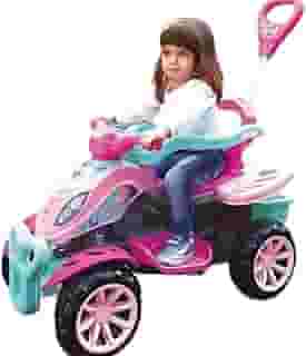 Quadriciclo Infantil 2 em 1, Carrinho de Passeio com Haste e Pedal, Suporte para Pés, Anel de Segurança, Porta Objetos, 51x61x92cm, Para 9 Meses Até 6 Anos, Capacidade 30kg (Menina)