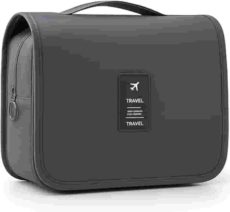 Bolsa Necessaire Maquiagem Cosméticos Viagem Com Divisória e Cabide para Pendurar Organizador de Maquiagem Shampoo Perfumes Higiene Pessoal (Cinza)