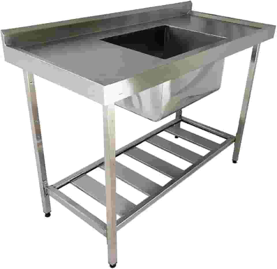 Pia Industrial Aço Inox 120x60x90cm com Cuba Centralizada 50x40x30cm