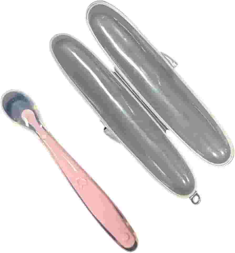 Colher de Silicone para Bebê com Estojo Rosa - Ideal para Introdução Alimentar, Suave e Flexível para Gengivas Sensíveis, Livre de BPA, Fácil de Limpar, Perfeita para Papinhas, Inclui Estojo Higiênico para Viagens e Passeios