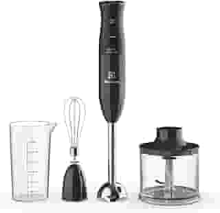 Mixer Misturador Multiuso Electrolux haste inox 3 em 1 600W 2 velocidades 3 acessórios mini processador resistente temperatura capacidade 600ml livre BPA EIB20 preto 127v