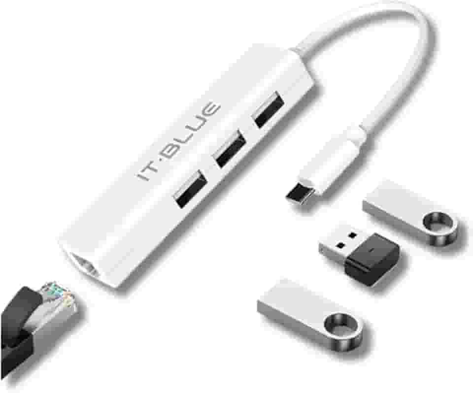 Hub USB Tipo C, 3 Portas USB 2.0, Adaptador de Rede RJ45 Gigabit 10/100/1000 Mbps, Branco