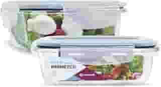 KIT 2 Potes de Vidro Retangular com Tampa Hermética 640ml Cor:Azul (QH)