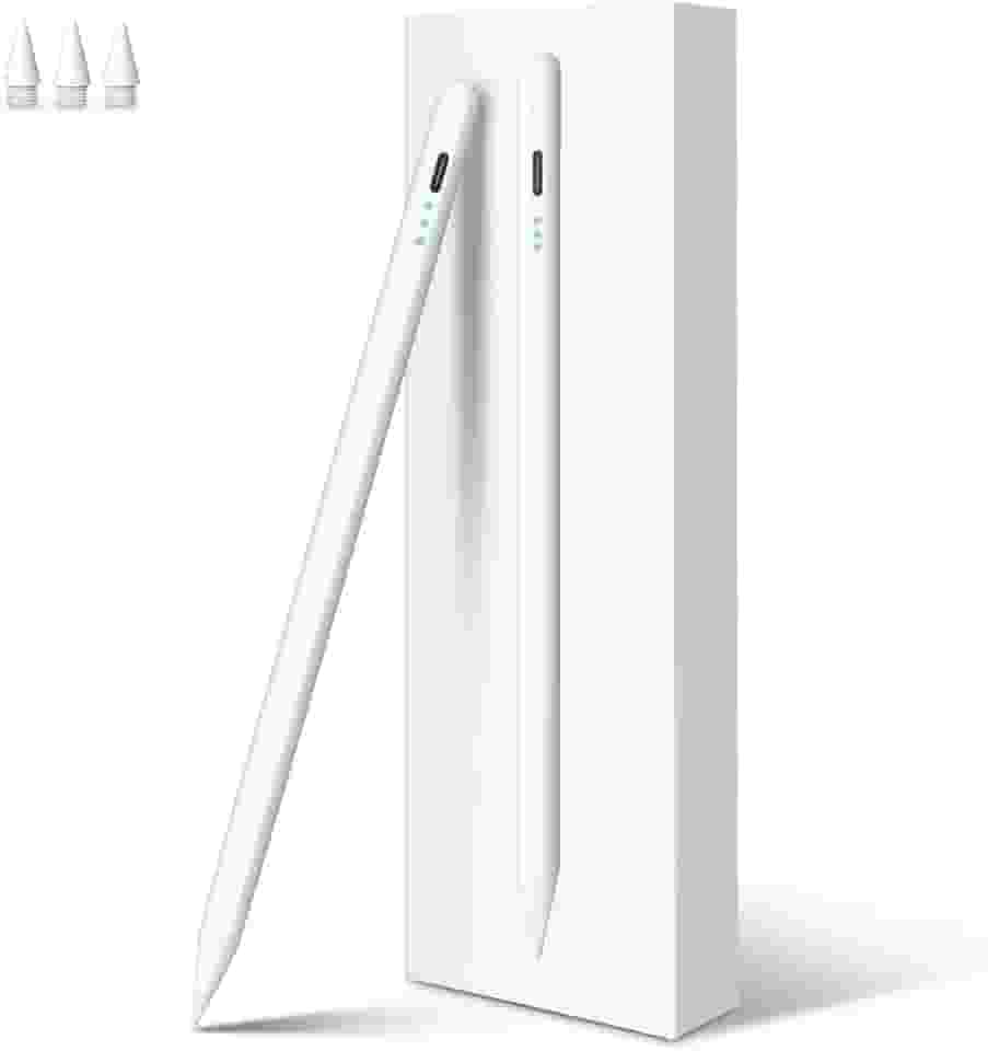Caneta Touch Alta Precisão e Sensibilidade 2018-2025,Digiroot 4 Mins Fast Charge Pencil Para Apple iPad Air 3-5/M2/M3, iPad Pro 11'/12,9'/M4, iPad Mini 5/6, iPad 6-11 (Branco) com rejeição de palma