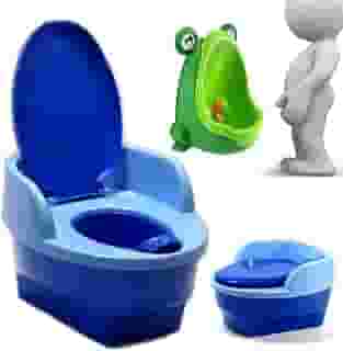 Pinico Troninho Infantil, Love, 3 em 1 (Trono, Redutor, Degrau), Azul, Musical, c/Mictório Sapinho Verde