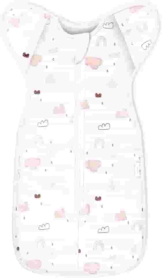 ANYEDDE Saco de dormir de transição para bebês - cueiros de braços para meninas, 3 a 6 meses, saco de dormir com punho removível e design de zíper bidirecional, sacos de transição de nuvem rosa