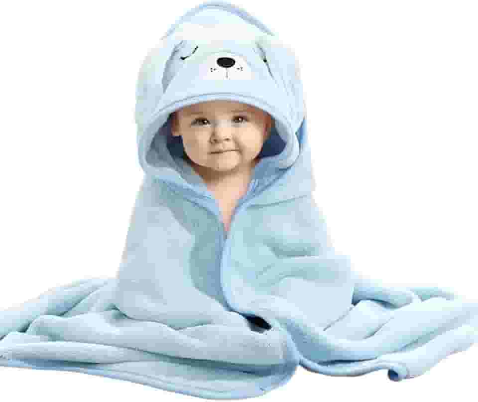 TOPAMIX Toalha de Banho para Bebê com Capuz Macia Absorvente Aconchegante Secagem Rápida Confortável (Azul)