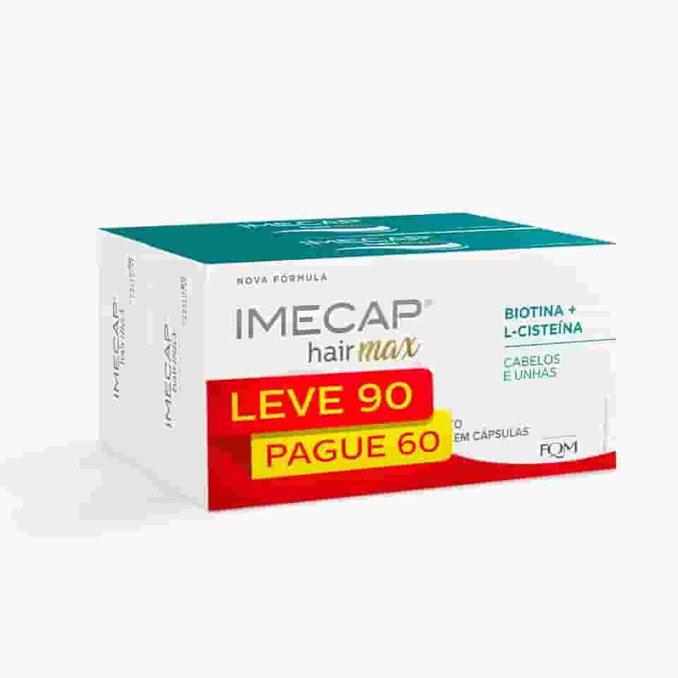 Imecap Hair Max Leve 90 cápsulas, pague 60 - Vitaminas para Cabelos e Unhas com Cisteína