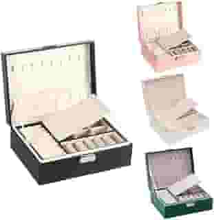 Porta Joia Grande Dupla Camada Multifuncional Couro com Chave(Cor aleatória-2020)