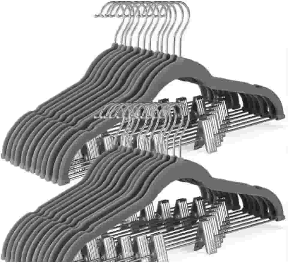 Conjunto de Cabide de Veludo Reforçado com Presilha 20 peças (Cinza)