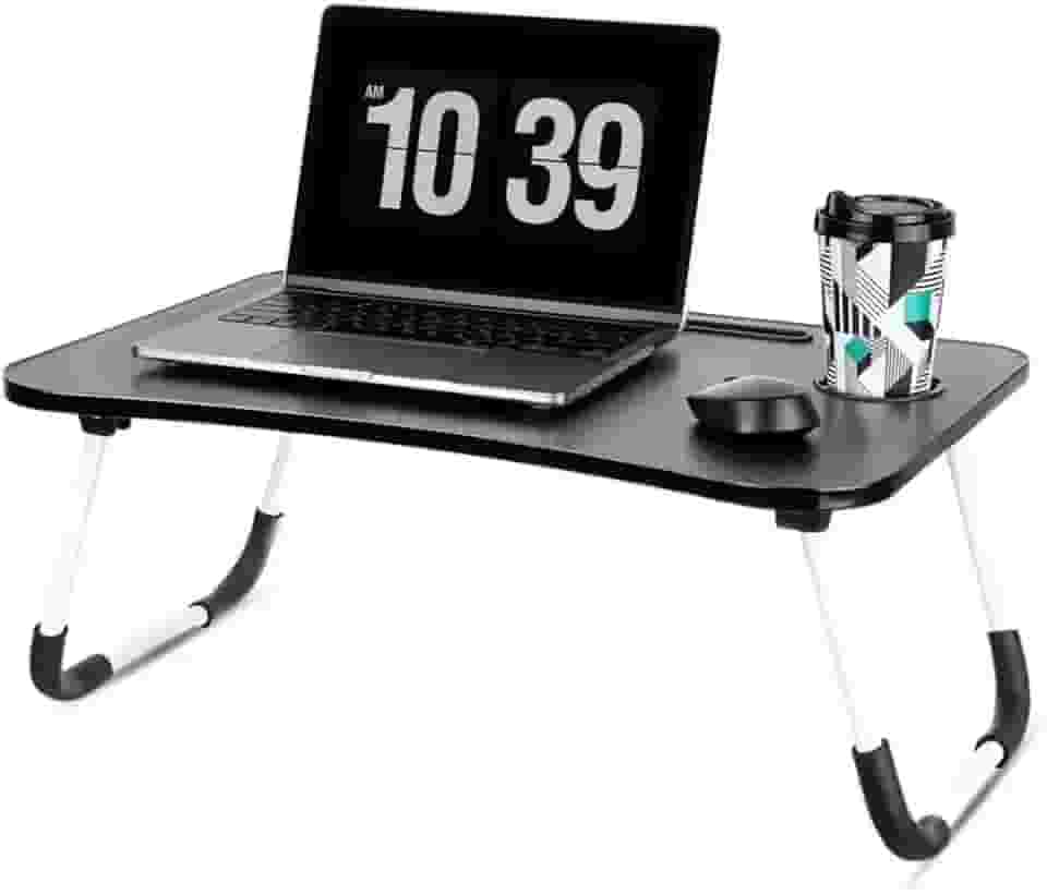 Mesa Portátil Para Notebook Ergonômico Para Uso Em Cama Sofá Home Office Escritório Dobrável Suporte Para Tablet Celular Porta Copo (Preto)