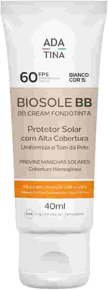 Ada Tina Protetor Solar Facial Biosole BB Cream FPS 60 40ml | Cor 15 | Alta Cobertura | Uniformiza o Tom de Pele | Toque Seco e Aveludado | 12 Horas de Proteção