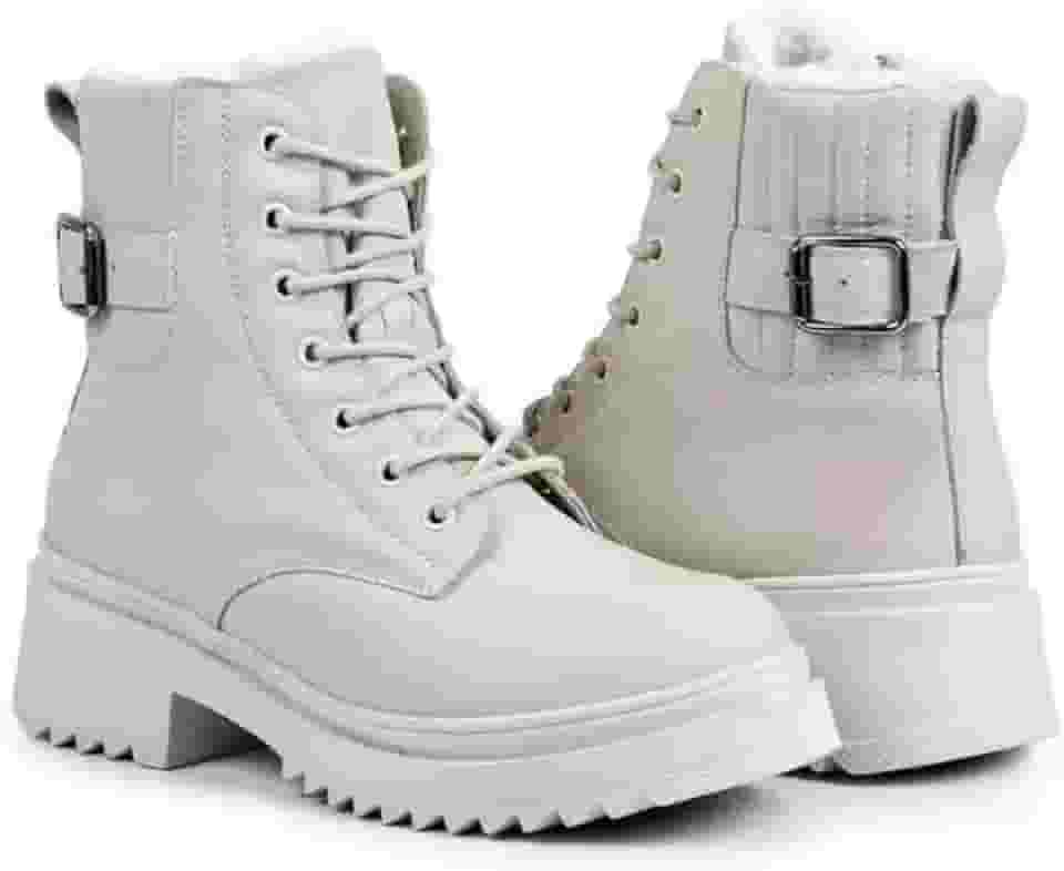 Bota Feminina de Inverno em Couro Forrada com Lã Impermeável - Nova York