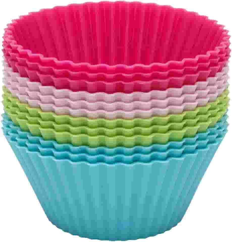 Mimo Style Jogo de Formas de Silicone Flexíveis e Antiaderente para Muffins e CupCakes Redondo com 12 Peças Multicolor - Material de Qualidade, Prática e Multiúso para Confeitar