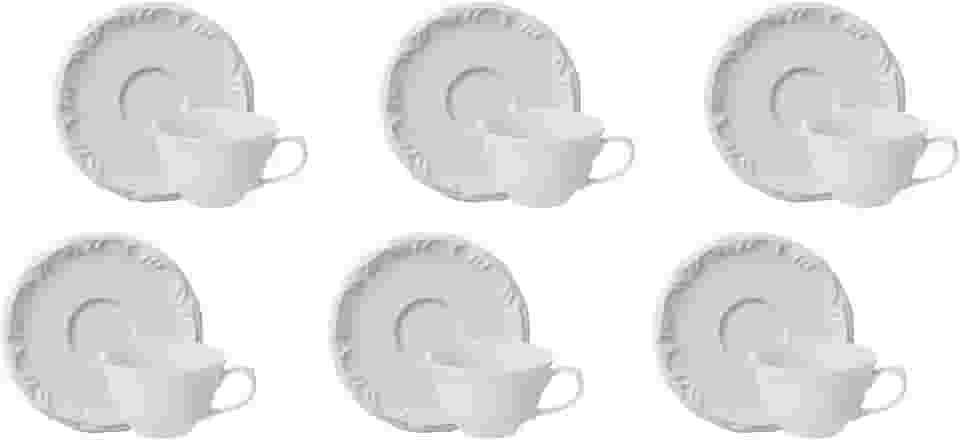 Porcelana Schmidt Estojo com 6 Xícaras Café com Pires sem Pé em - Modelo Redondo com Relevo Pomerode - Branca - fabricado pela, 792 7 008 114 058 0000