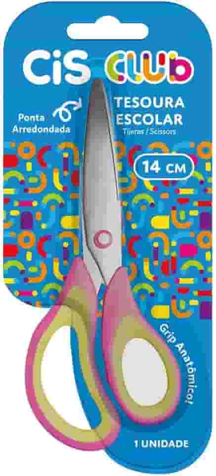 Tesoura Escolar CIS Club, Rosa, Blister com 1 unidade