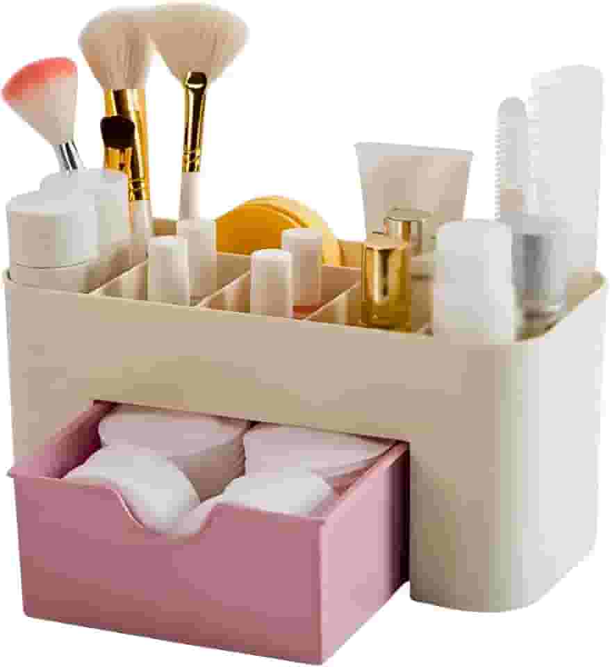 Organizador Maquiagem Cosméticos Escritório Mesa Porta Treco Caneta Multiuso Gaveta (Rosa)