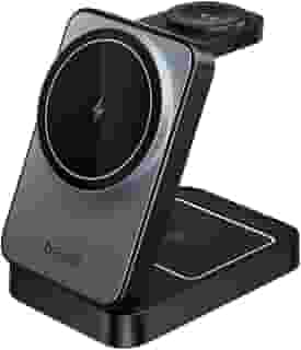 Basike Carregador Sem Fio 3 em 1 Magnético 2025, Estação de Carregamento Portátil com Luz Noturna, Dobrável e Compatível com MagSafe, iPhone 16/15/14/13/12, Apple Watch e AirPod (Preto)