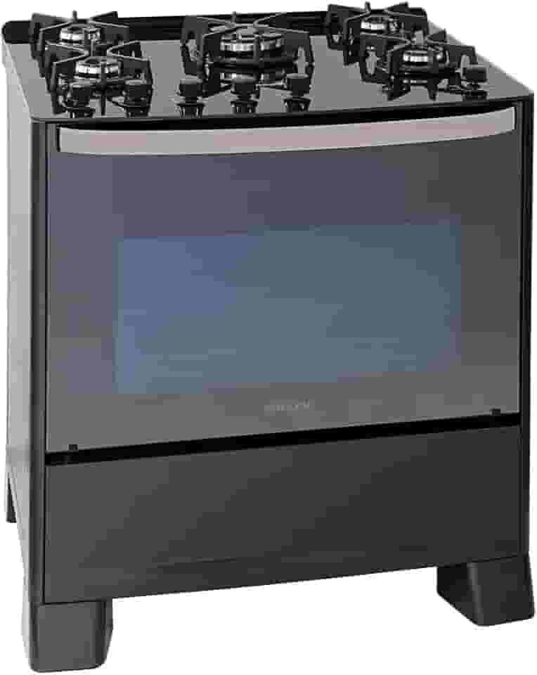 SUGGAR FOGÃO MASTER GRILL PRETO MESA DE VIDRO 5 BOCAS TRIPLA CHAMA GRILL 220V TREMPE FERRO FUNDIDO ACENDIMENTO SUPERAUTOMÁTICO FGVMTG512PT