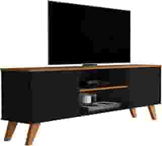 Rack Para Sala de Estar 2 Portas Estante para TV Moderno Com Prateleiras Helena para até 55 Polegadas 1,36m (Preto)