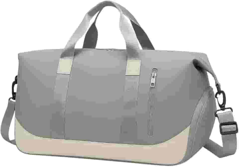 Bolsa Mala de Viagem Grande 47cm – Alça Transversal Removível, Compartimento para Tênis e Roupas Molhadas, 5 Bolsos com Zíper, Acoplável à Mala de Rodinha (Cinza)