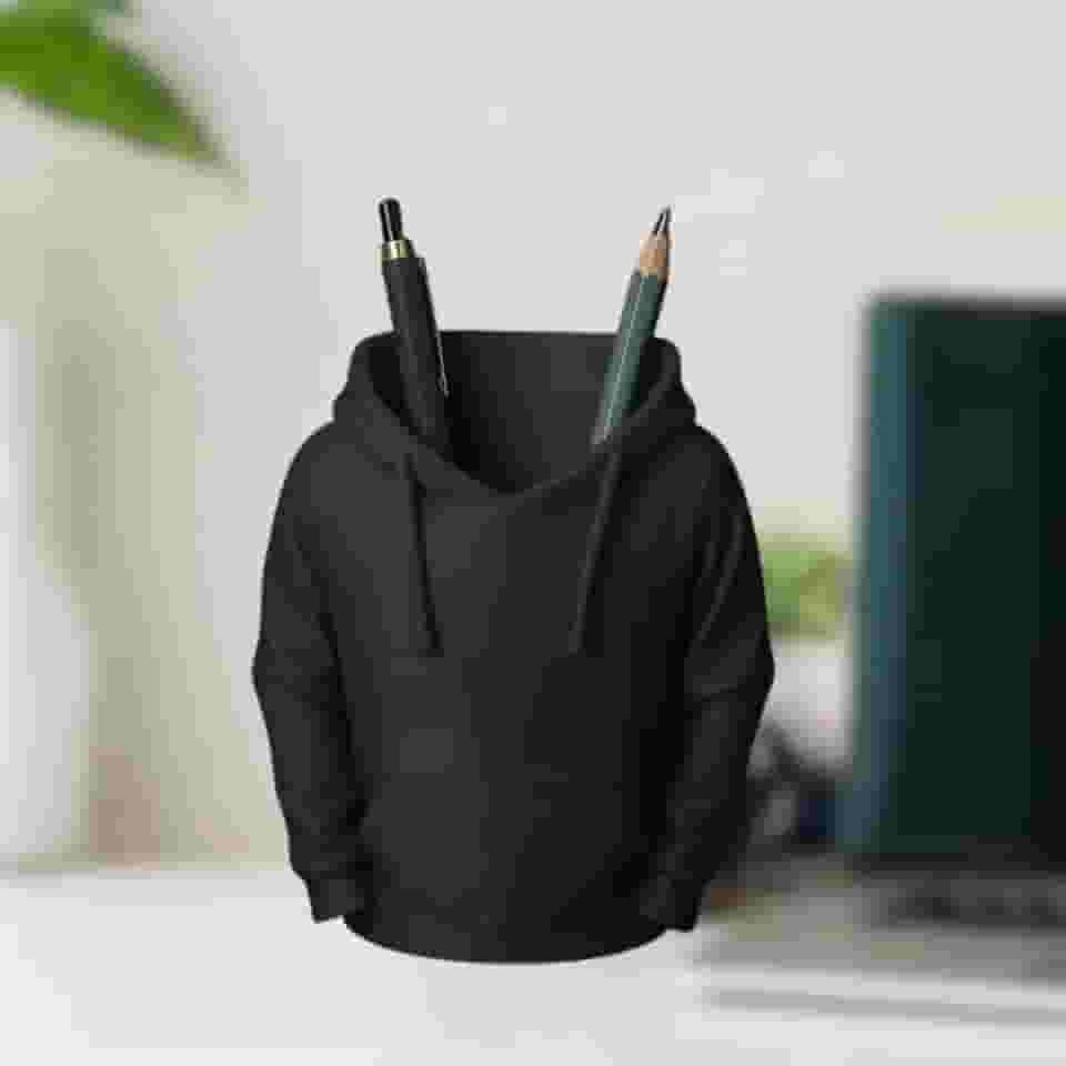 Porta Caneta Moletom Porta Lápis - Decoração Organizador Mesa Escritório Home Office (Preto)