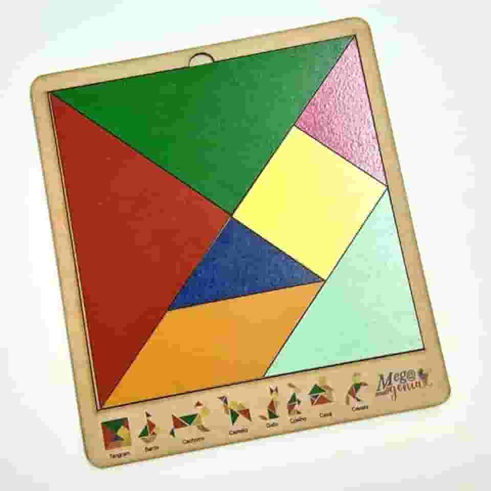 Brinquedo Educativo Tabuleiro 20x18 Tangram Madeira Cru
