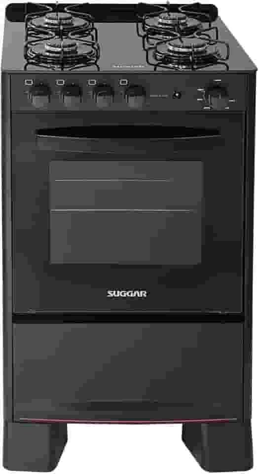 Fogão Suggar Cook Glass 4 Queimadores Mesa Vidro Preto Bivolt FGVCG410PT