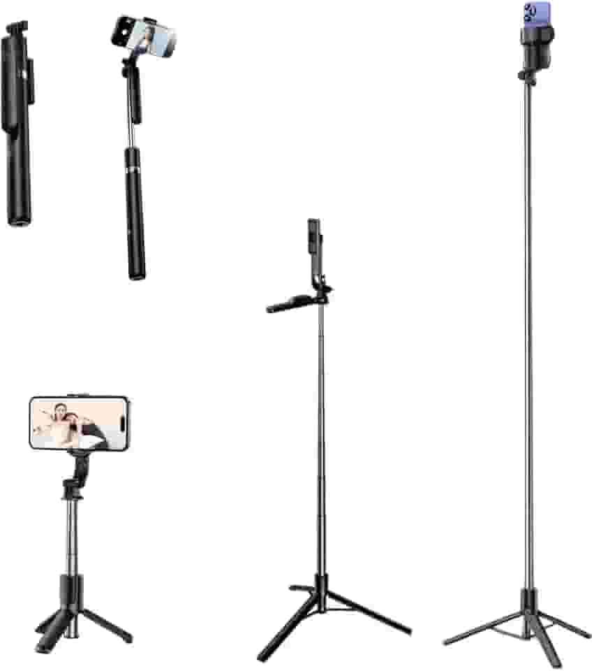 Tripé Bastão de Selfie 3 em 1 – Compacto e Extensível até 1,70 m de Altura, Controle Bluetooth, Rotação 360° – Para Gravações, Reels, TikTok, YouTube, iPhone e Android