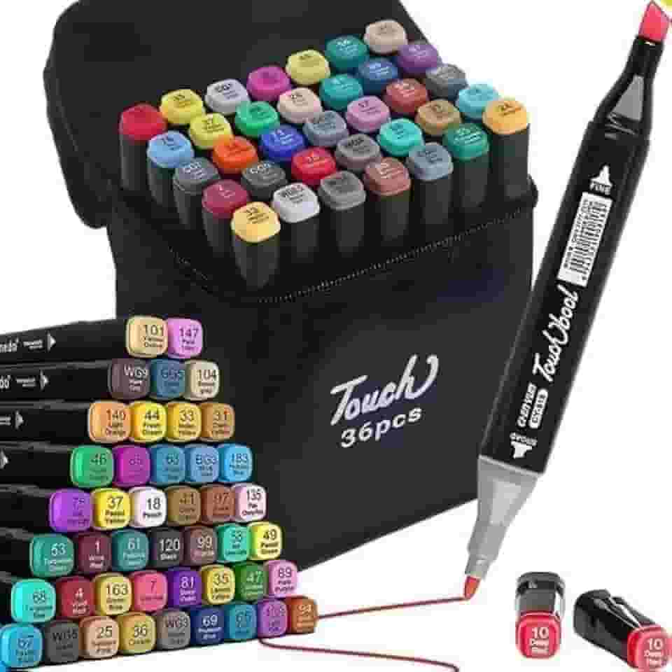 Kit 36 Caneta Marcadora de Ponta Dupla Canetinha Colorir Com Estojo Organizador Pontas Duplas Conjunto de Marcadores de Alcool Permanentes de Esboço para Crianças Adultos Pintar