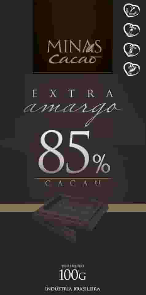 CHOCOLATE MINAS CACAO EXTRA AMARGO 85% CACAU 100G ZERO LACTOSE/GLÚTEN/SOJA VEGANO