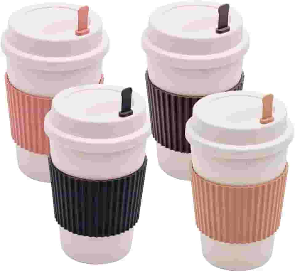 LYOR - Copo de Café de Bambu e PP com Tampa e Mexedor Sortido 450ml