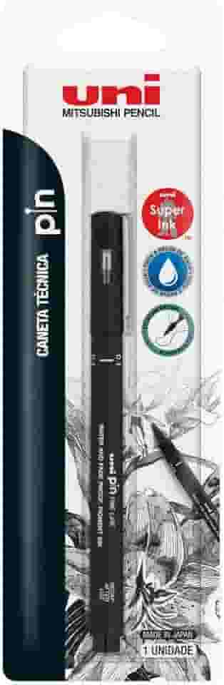 Caneta Técnica 0.1 mm Pin Fine Line, Uni-Ball, Preta, Blister com 1 unidade