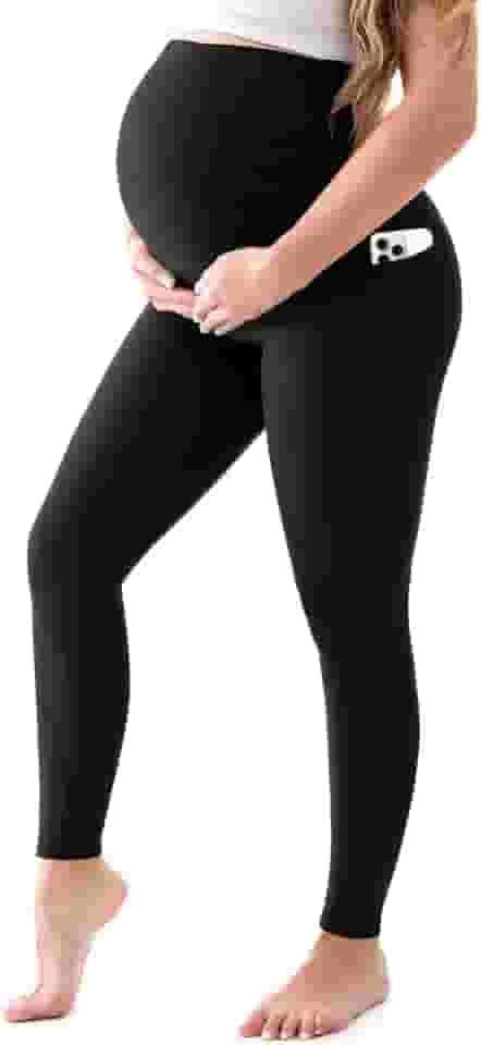 Leggings femininas para gestantes com bolsos sobre a barriga, calças de ioga para gravidez, leggings esportivas para treino
