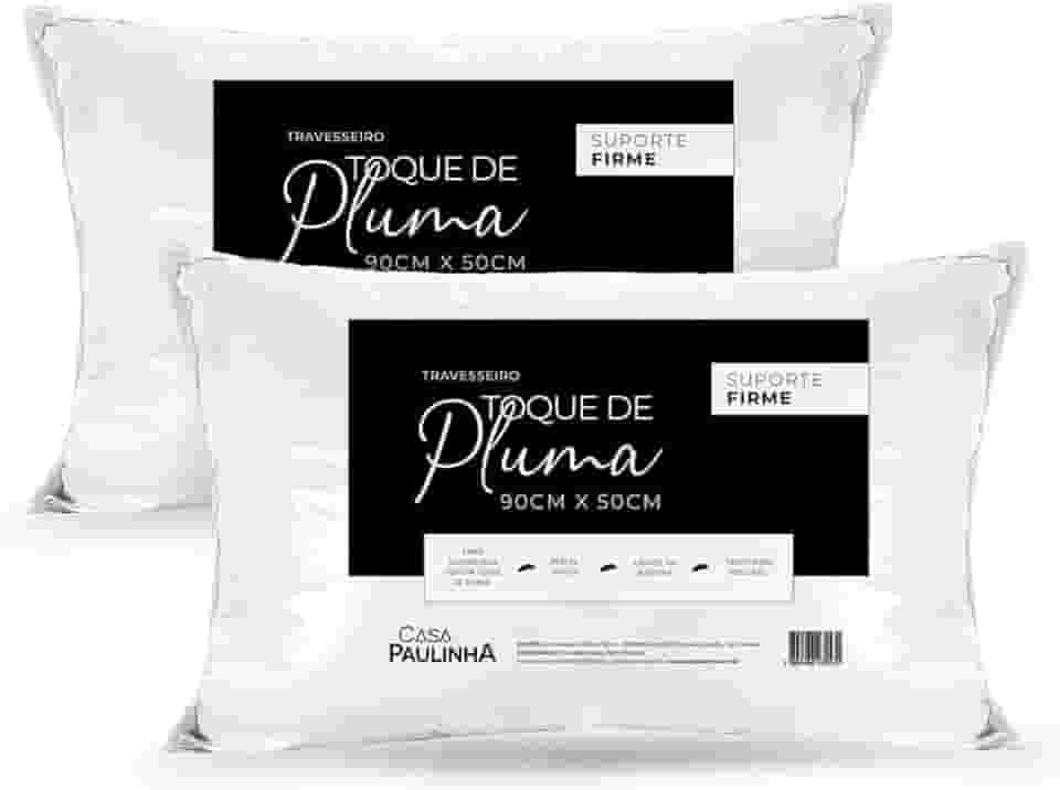 Kit 2 Travesseiros King 90x50 Cm Toque De Pluma Firme E Macio – Alto, Antialérgico, Antiácaro, Lavável, Ideal Para Dormir De Lado Ou Costas, Conforto Premium Casa Paulinha