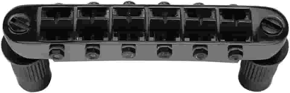 OVSAL Ponte de guitarra preta Tune-O-Matic com selas de aço inoxidável pinos M8 rosca métrica ponte fixa de 6 cordas compatível com peças de reposição de pontes de guitarra elétrica estilo Les Paul Lp