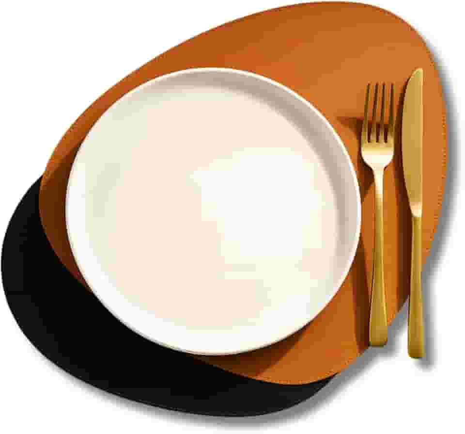Jogo Americano Sousplat Dupla Face em Couro Ecológico Formato Orgânico Impermeável, Resistente e Fácil de Limpar, Elegante para Mesa Posta e Decoração (4)