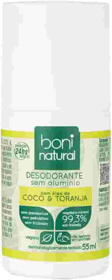 Desodorante Roll-On sem Alumínio, Natural, Vegetal e Vegano, Coco e Toranja, Boni Natural, 55ml