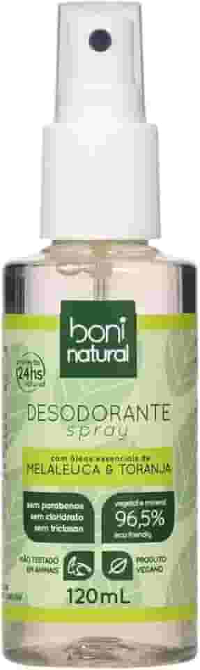 Desodorante Natural e Vegano com óleos essenciais de Melaleuca e Toranja, 24h de proteção, Sem Alumínio, Sem Parabeno, Boni Natural, Transparente