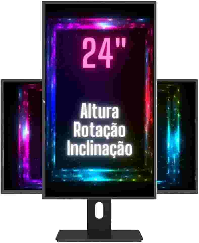 Monitor 24' LED Ergonômico Ajuste de altura, rotação vertical, rotação horizontal, inclinação, Widescreen, 2ms, 75Hz, Full HD, HDMI, 3green Pro 243G