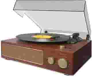 Raveo Vitrola Studio MAPLE com Toca-discos, Rádio FM, USB, saída auxiliar e fone de ouvido e tecnologia de conexão Bluetooth., Cor: MARROM
