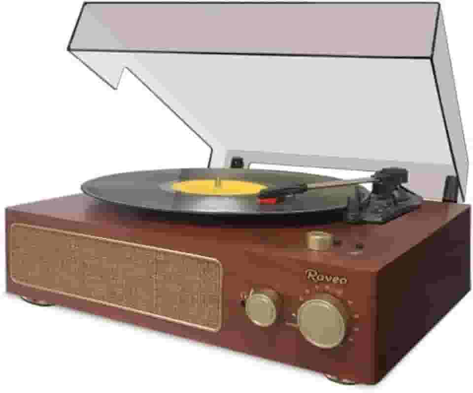 Raveo Vitrola Studio MAPLE com Toca-discos, Rádio FM, USB, saída auxiliar e fone de ouvido e tecnologia de conexão Bluetooth., Cor: MARROM