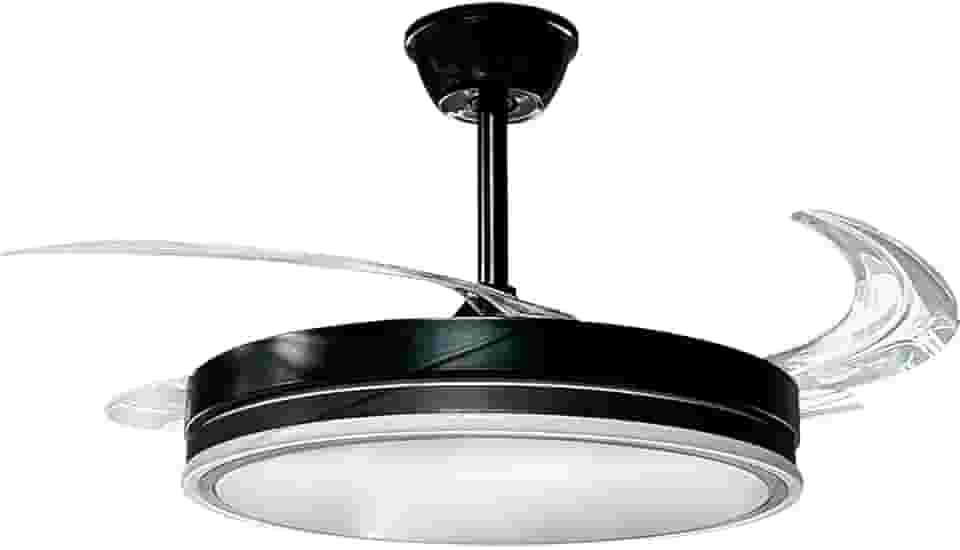 Ventilador de Teto Retrátil com LED 36W, 6 Velocidades, Controle Remoto, Iluminação 3 Cores, Preto