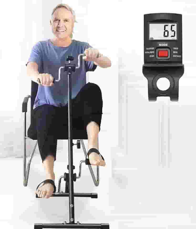 Mini Bicicleta Ergométrica com Monitor, Pedal Exercitador para Idosos - Treino Seguro para Pernas, Braços e Joelhos em Casa, Altura Ajustável, Ideal para Fitness de Idosos e Reabilitação em Domicílio