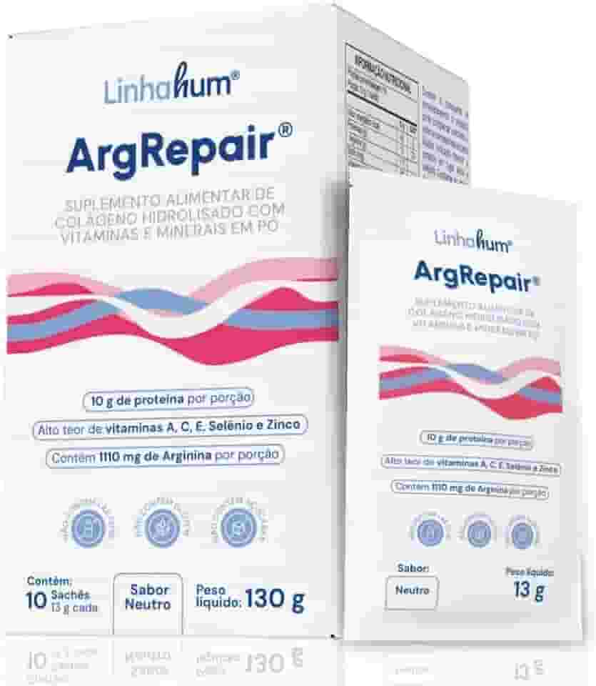 Linhahum | ArgRepair | Suplemento Alimentar de Colágeno Hidrolizado com Vitaminas e Minerais em Pó | Caixa com 10 sachês | Sabor Neutro