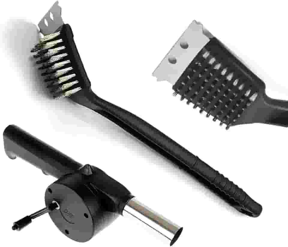 Kit Escova de Aço + Soprador e Acendedor para Churrasqueira